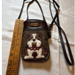 Chala Bulldog Crossbody Cell Phone Purse Brown Striped Vegan Leather Bag
